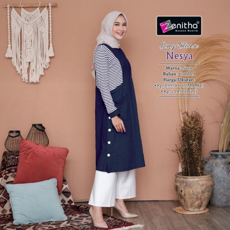 Zenitha Nesya Long Blouse muslim nesya branded zenitha katun kombed realpict