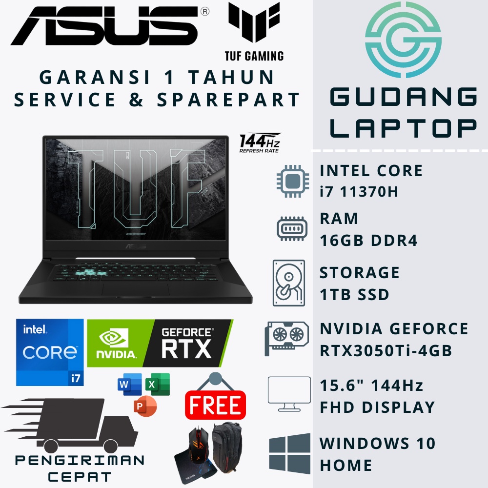 ASUS TUF DASH F15 FX516PE i7 11370H RAM 40GB SSD 1TB RTX3050Ti 144Hz WIN10 ECLIPSE GREY