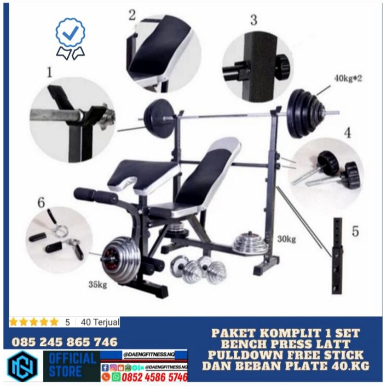 Jual Bench Press Lat Pull Down Full Set Stick+beban 40kg | Shopee Indonesia