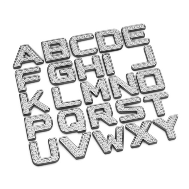 1 x Silver Swarovski Crystal Diamond Badge Auto Car  Body Letter Alphabet Sticker Emblem Decal