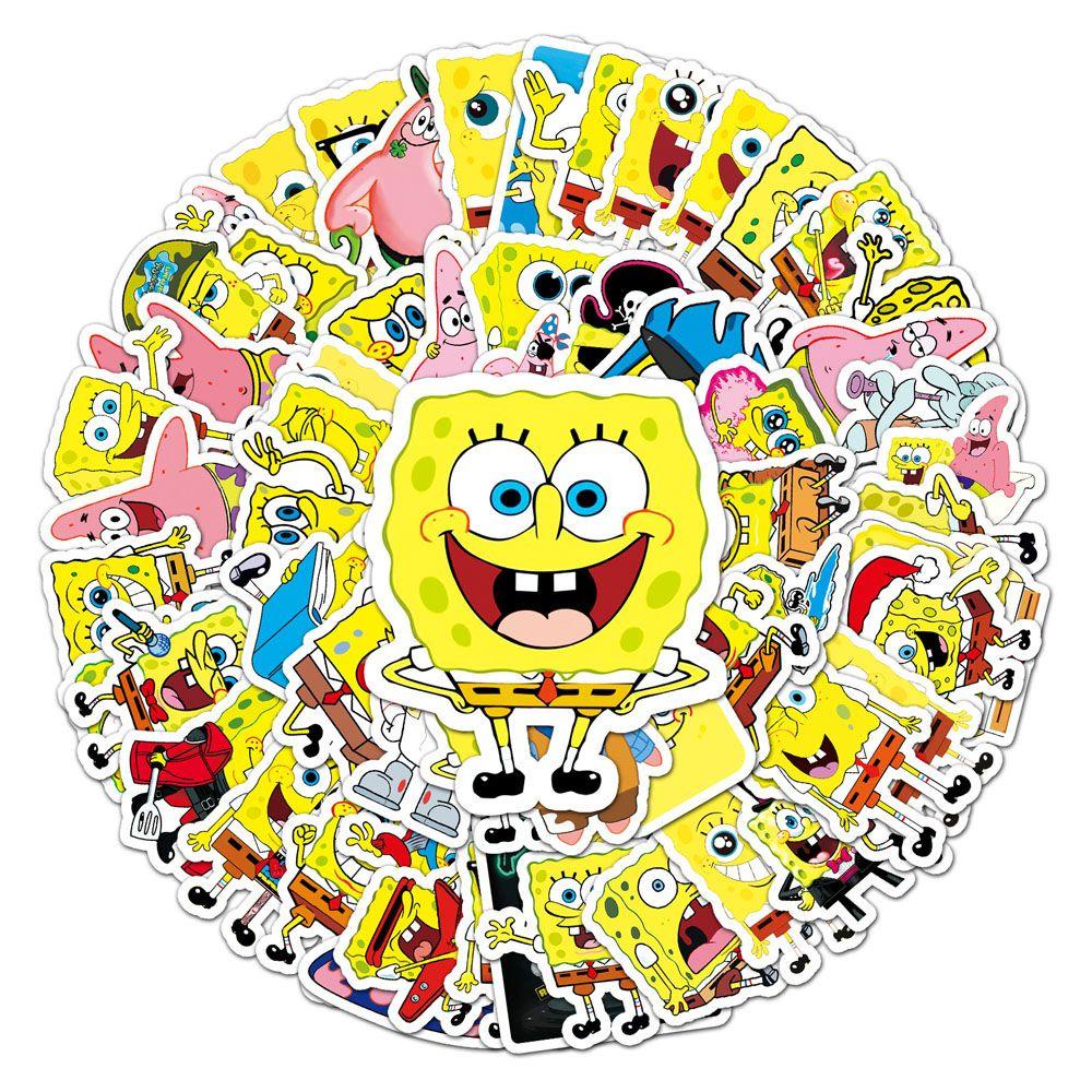 Lanfy SpongeBob SquarePants Stiker Mini DIY Kawaii Gitar Laptop Motor Diary Decals Perlengkapan Kantor Sekolah Koper Graffiti Stiker