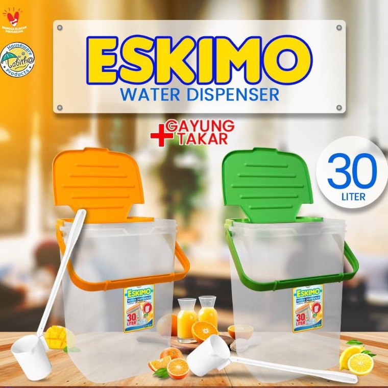 Aquarium Es Kelapa/Aquarium Es Buah/wadah/tempat es buah/toples es buah 30liter/Water Dispenser free gayung