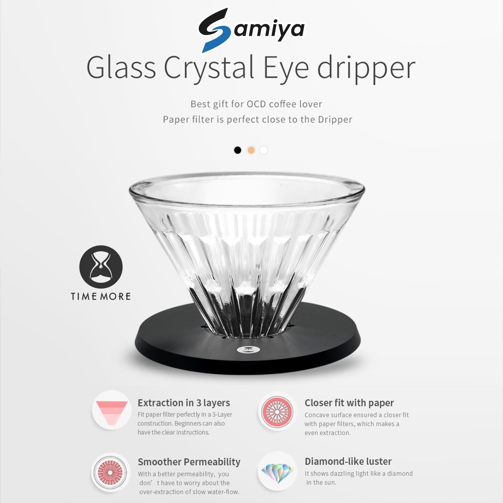 timemore crystal eye glass coffee dripper 01with PC holder black / dripper kopi kaca pour over V60