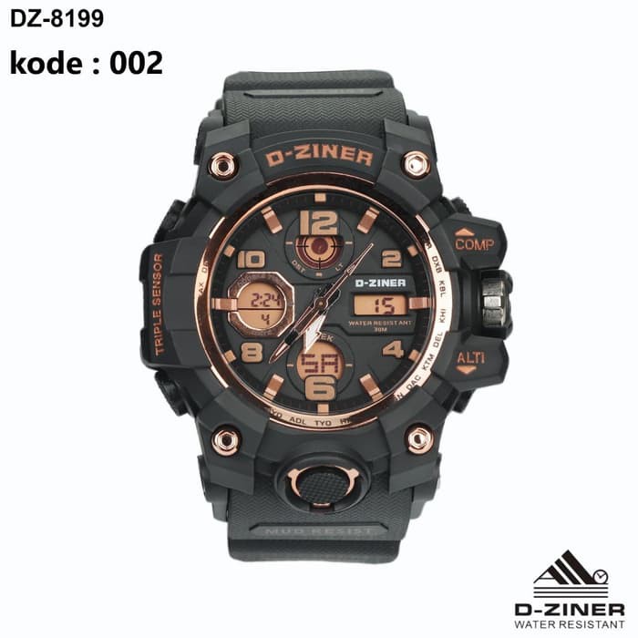 JAM TANGAN PRIA DZINER D-Ziner DUALTIME 8199 ORIGINAL ANTI AIR