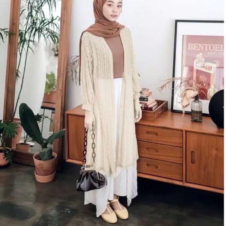 PROMO HARI INI Cardigan Brokat Lengan Balon/Kardigan Burkat/Cardigan Brukat/Outer Long Cardi