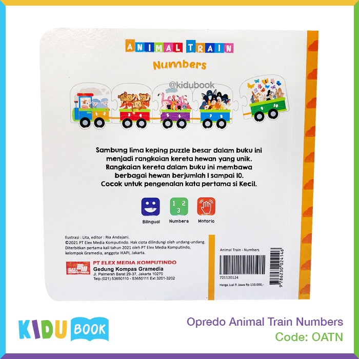 Buku Bayi dan Anak Belajar Mengenal Angka Opredo Animal Train Numbers Kidu Baby