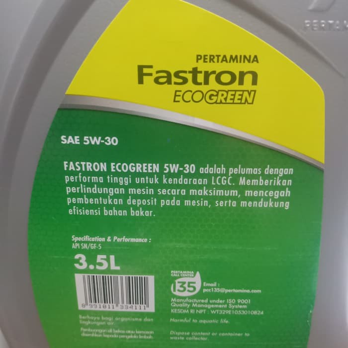 PERTAMINA FASTRON ECO GREEN 5W 30 3.5 liter