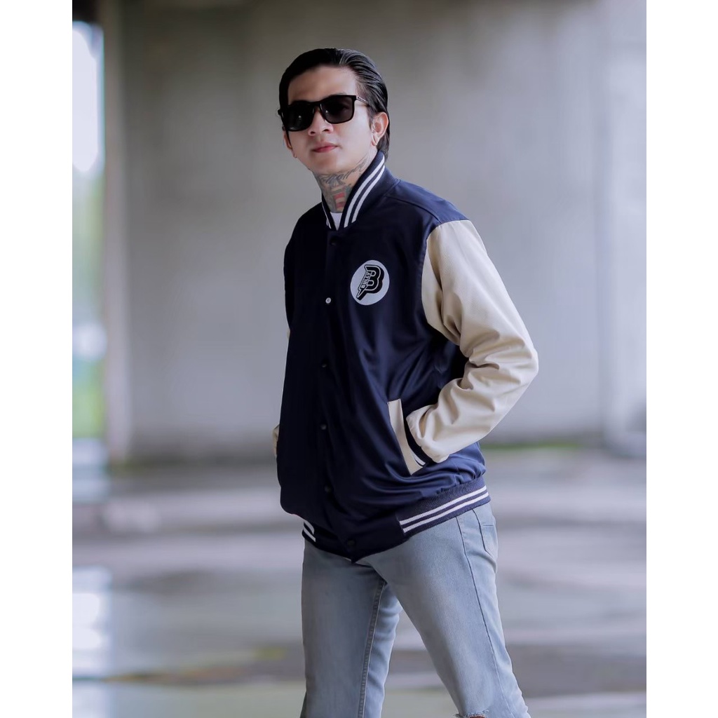 Jacket Varsity Pria B navy Bully Inside Soft Cotton Top Quality brand