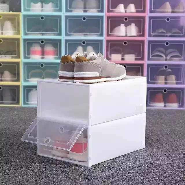 Kotak Box Sepatu Lipat Penyimpanan Sepatu Sandal Flip Shoe Storage Plastik Transparan