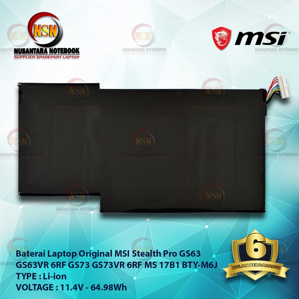 Baterai Original Laptop For MSI Stealth Pro GS63 GS63VR 6RF GS73 GS73VR 6RF 11.4V 64.98Wh