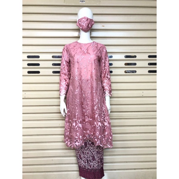 Setelan Kebaya Tunik Jumbo Ld 130 Bahan Full Tulle Mutiara Premium Tebel