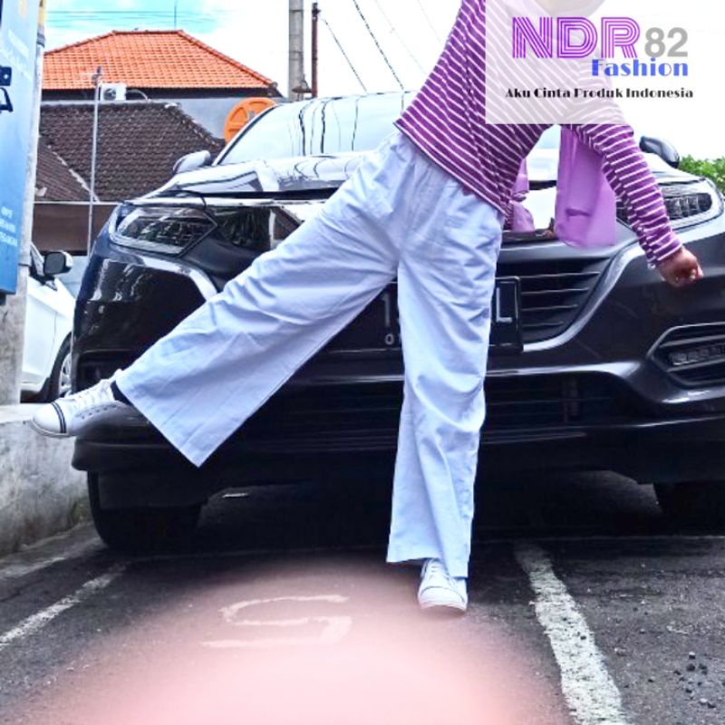 Celana kulot Panjang cigaret remaja ABG pola lebar-Putih bersih