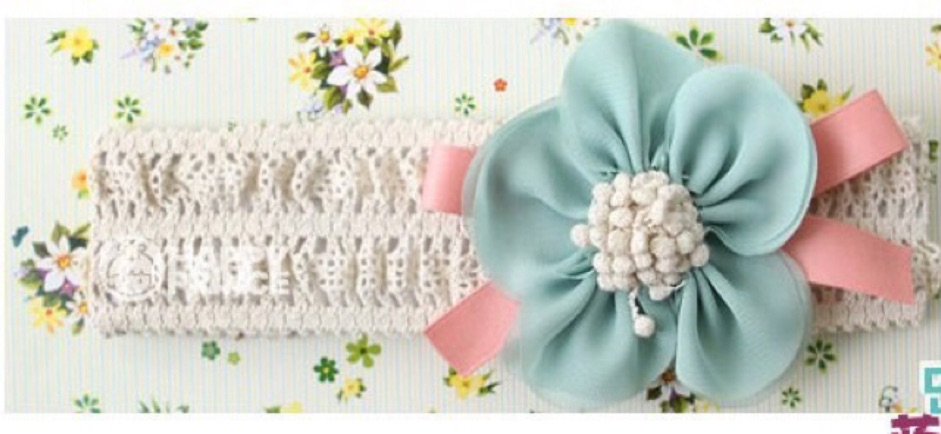 Bando Pita/Headband Bayi Green Pinky Flower