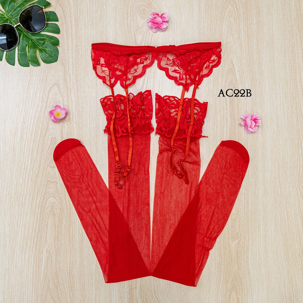 [PRODUK TERMURAH] STOCKING SEXY + GARTER BELT SABUK PAHA TRANSPARAN MERAH AC22B