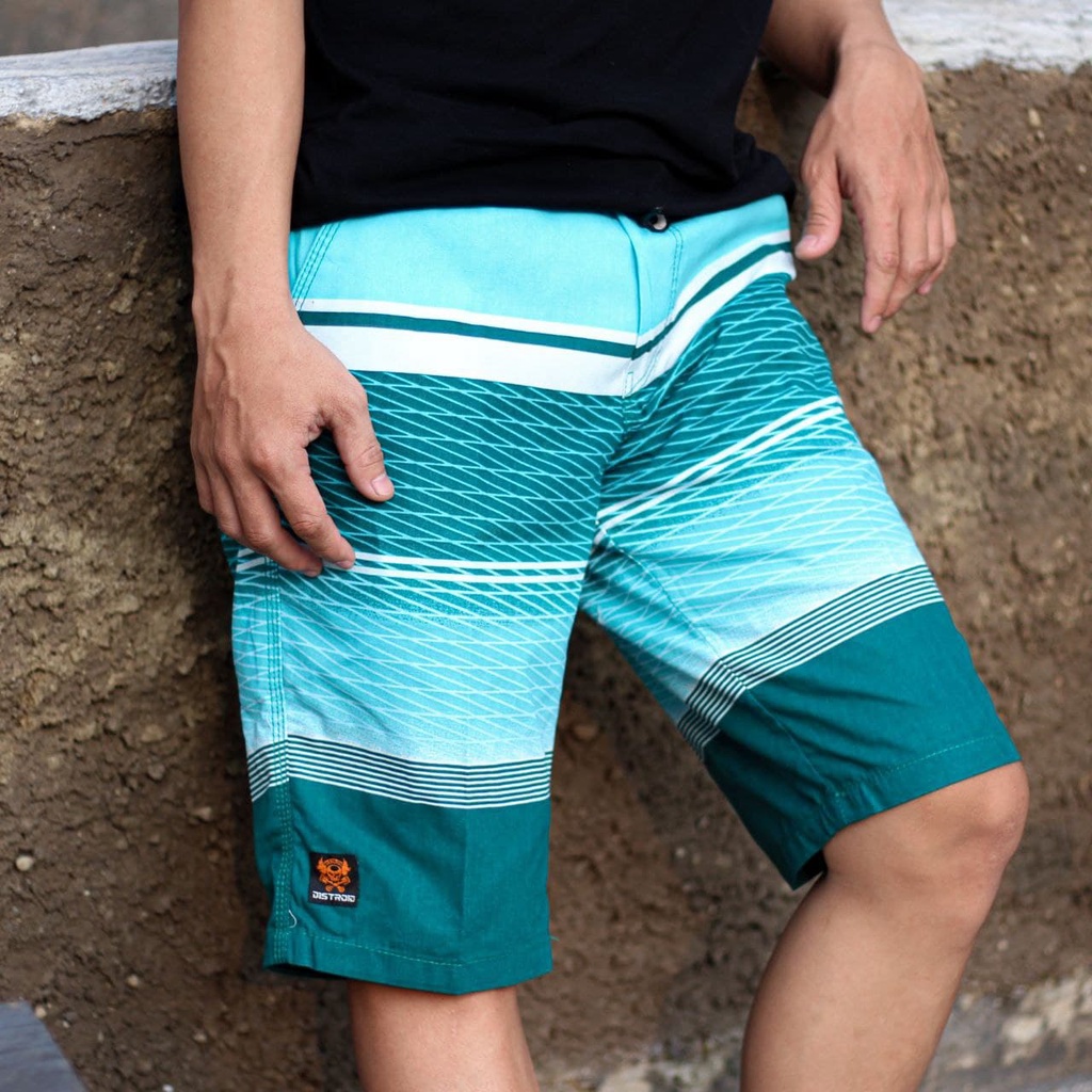 Celana Pendek Pria Surfing Distro Premium Pantai Santai kolor Rib Motif P.B Hijau 3 Size 28-33