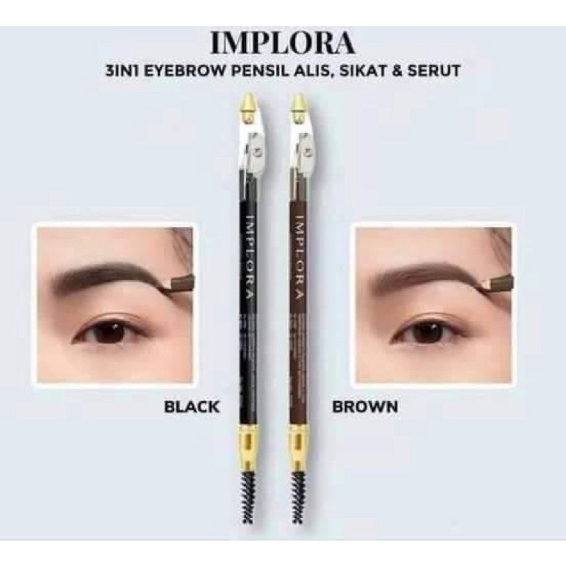 Implora - Eyebrow Pensil Implora 3 in 1 - Pensil Alis Bpom Original Waterproff
