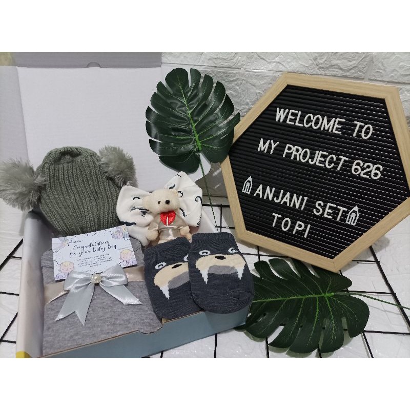 ANJANI SET | BABY HAMPERS BAYI GIFT KADO SET | PAKET LAHIRAN BAYI LAKI - LAKI PEREMPUAN UNISEX-Kupluk Grey