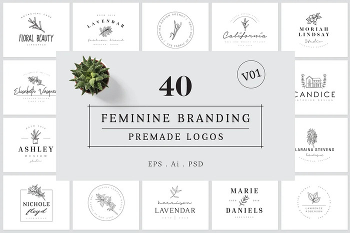 Feminine Branding Premade Logos - Photoshop &amp; Illustrator