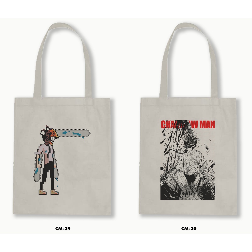 Tas Tote Bag Resleting Kanvas/Blacu  - Chainsaw Man / Anime / Manga 02