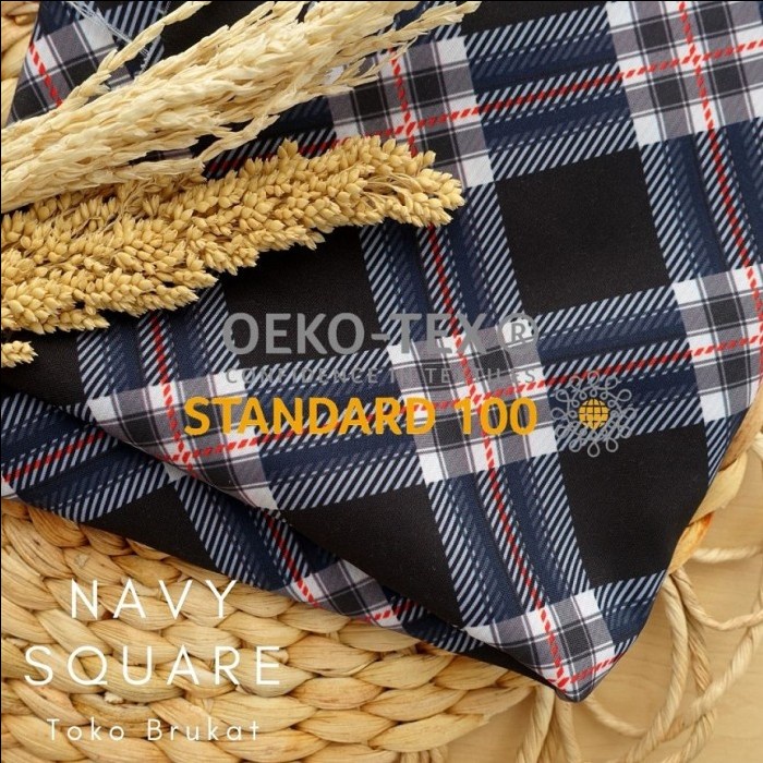 Kain Kotak Kain Katun Jepang motif Flanel (0.5 m) - Navy Square, SemiKatun Eco