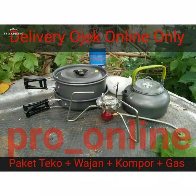 Paket Komplit Teko Wajan Kompor &amp; Gas Cooking Set DS308 &amp; Stove KL S1 BiG Power Camping Outdor