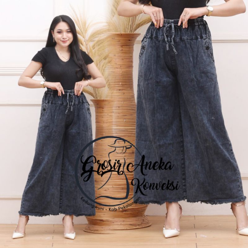 (BISA COD) OOTD CELANA PANJANG KULOT JIN PEREMPUAN REMAJA WANITA JEANS PALAZO JUMBO &amp; KULOT &amp; RAWIS BAHAN JEANS WASH - ALLSIZE JUMBO - KULOT ANDIN JIN