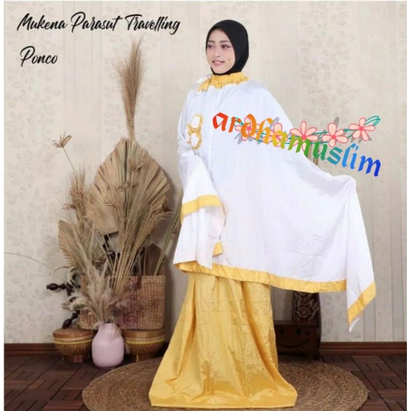 MUKENA PONCO  MAWAR PREMIUM PUTIH ROK KUNING