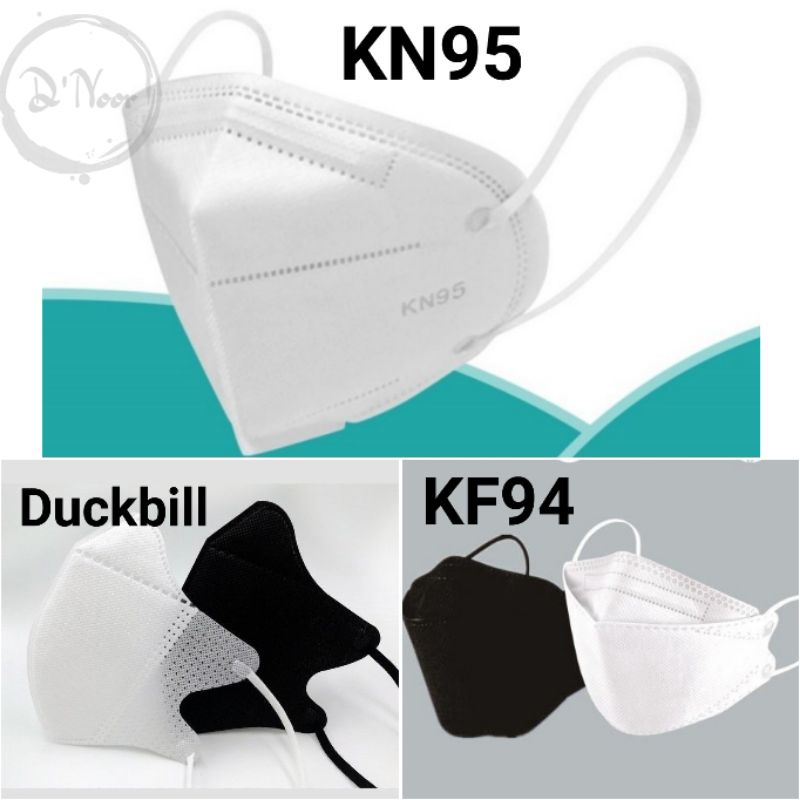 Masker Duckbill, KN95 3ply, KF94 4ply Dewasa Hitam Putih Abu Ecer Face Mask Earloop BNPB KEMENKES