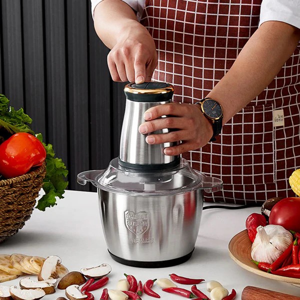 Blender Elektrik Food Chopper Gilingan Daging Bumbu Stainless Steel 2L