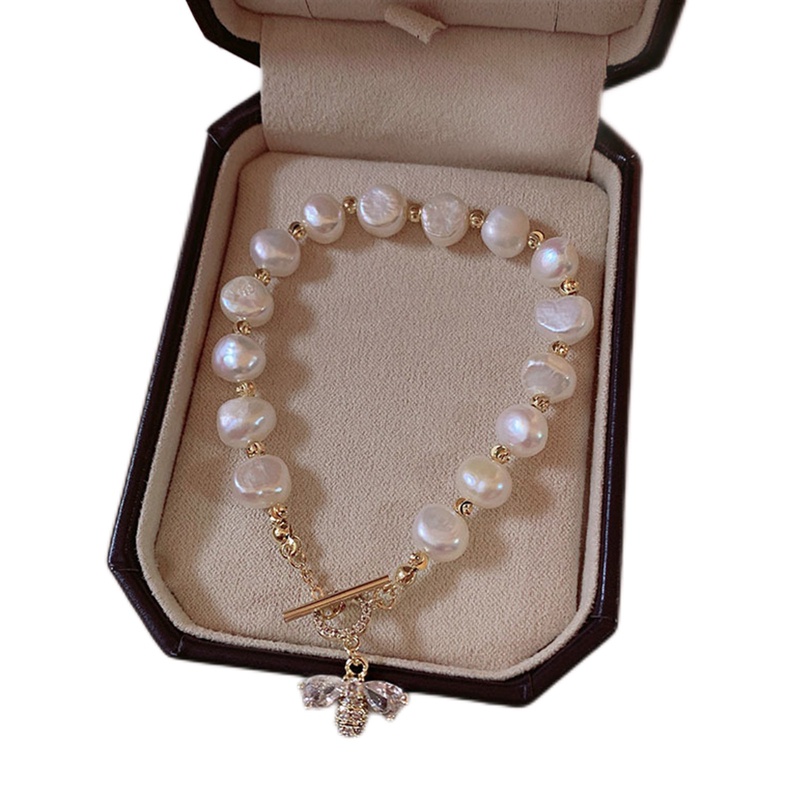 Gelang Tali Mutiara Dengan Liontin Lebah Bahan Zirkon Untuk Wanita