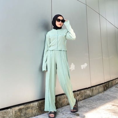 BEFAST - ZEC OOTD Wanita Setelan SRI / Set Mika Rib / Setelan One Set Wanita Jahit Jahitan Terbalik Kebalik List Variasi Obras Terbaru/ Set Wanita Lengan Panjang+Celana Panjang / Setelam Viral 2021 / Setelan Wanita Remaja Kekinian / Set OOTD Wanita