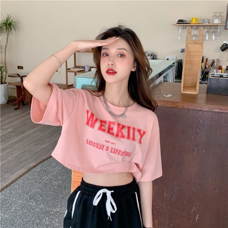 Kaos Crop Tee Crop Top WEEK Weekend Vibes Oversize S M L XL 2XL 3XL Tshirt Jumbo Korean Urban Style Tee Putih Khaki Cream Pink Atasan Pendek Cotton Combed 30s