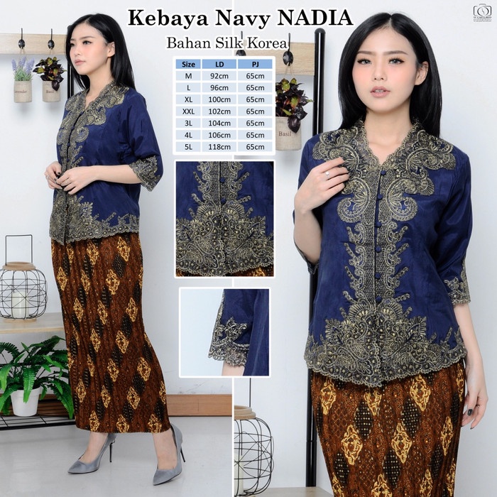 BUD | Atasan Kebaya Bordir Navy Nadia / Kebaya Biru Navy / Kebaya Wisuda - L