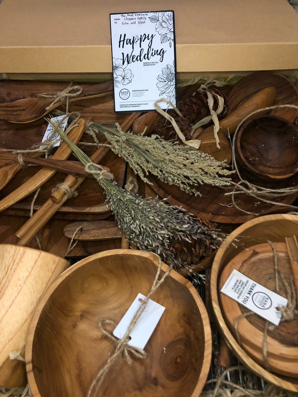 Piring Kayu Dinner Set Wadah Saji Makanan Properti Foto Produk Sendok Garpu Mangkok Nampan Tray Kayu