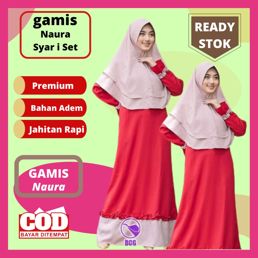 Dress Ukhti Syar'i Original BCG / Gamis Naura Set Syari Baju Gamis Remaja Kekinian