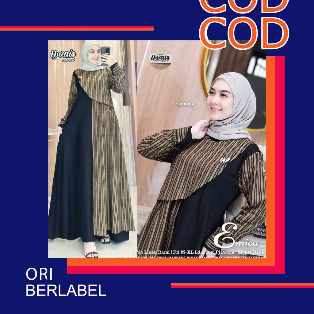 Emica Ori by Uwais Gamis Maxi Dress Bahan Linen Rami LD 106 PB 138