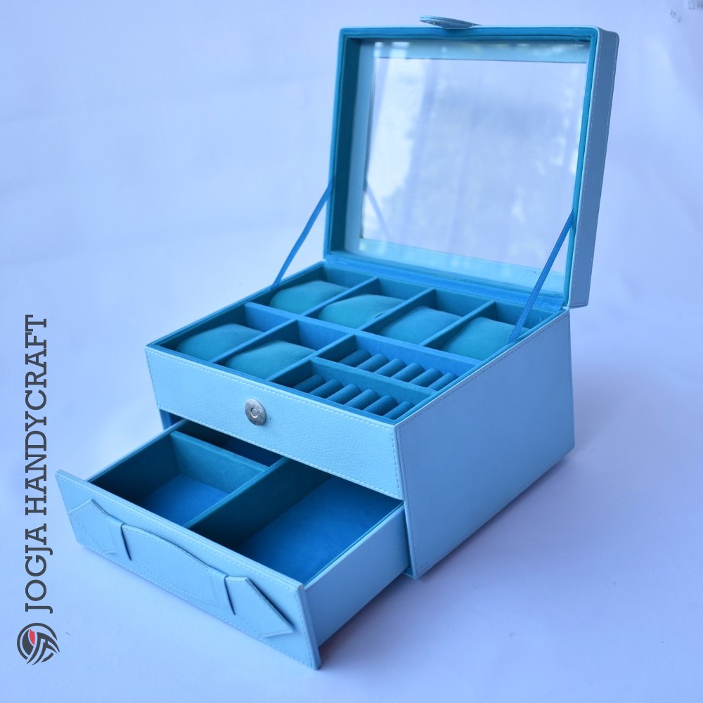 Kotak Tempat Jam Tangan Jumbo mix Tempat Perhiasan Tingkat Baby Blue