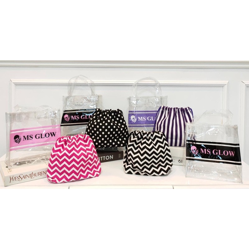 TAS GIFT MS GLOW TAS CANVAS TRANSPARANT POUCH SERUT MSGLOW BEAUTY HADIAH MS GLOW COSMETIC BAG