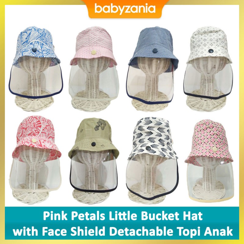 Pink Petals Little Bucket Hat with Face Shield Detachable Topi Anak