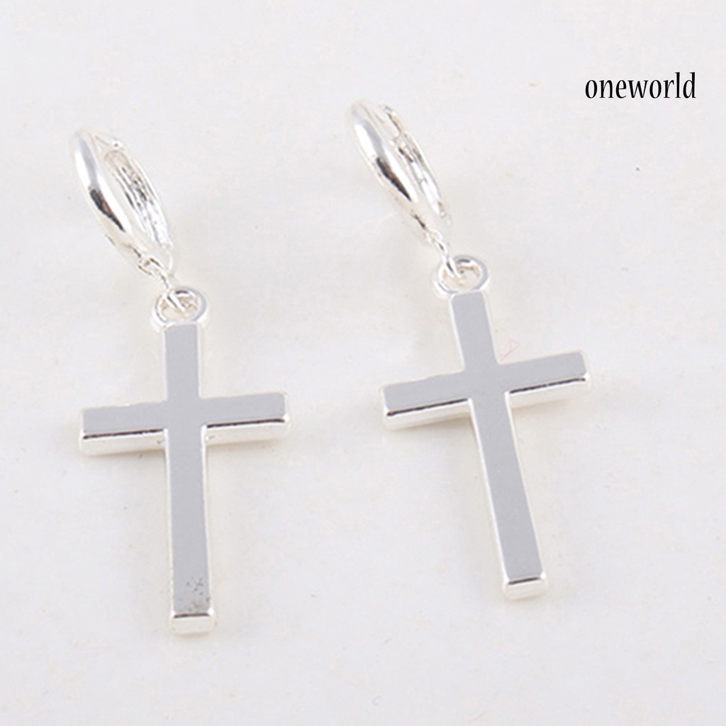 OW@ Earrings Exquisite Fadeless Alloy Smooth Surface Cross Shape Women Jewelry for Party