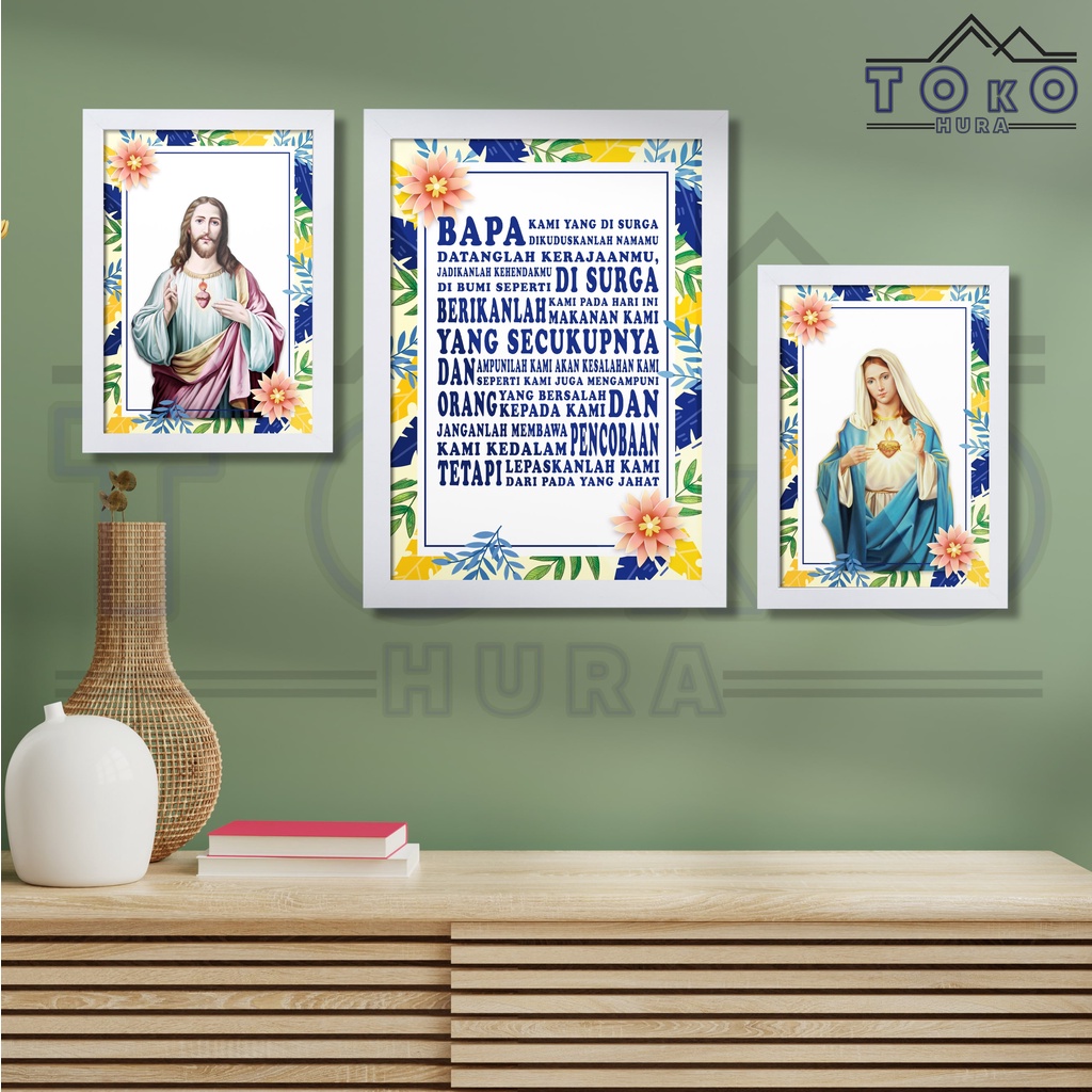 Poster Bingkai Doa Bapa Kami Maria dan Yesus Katolik