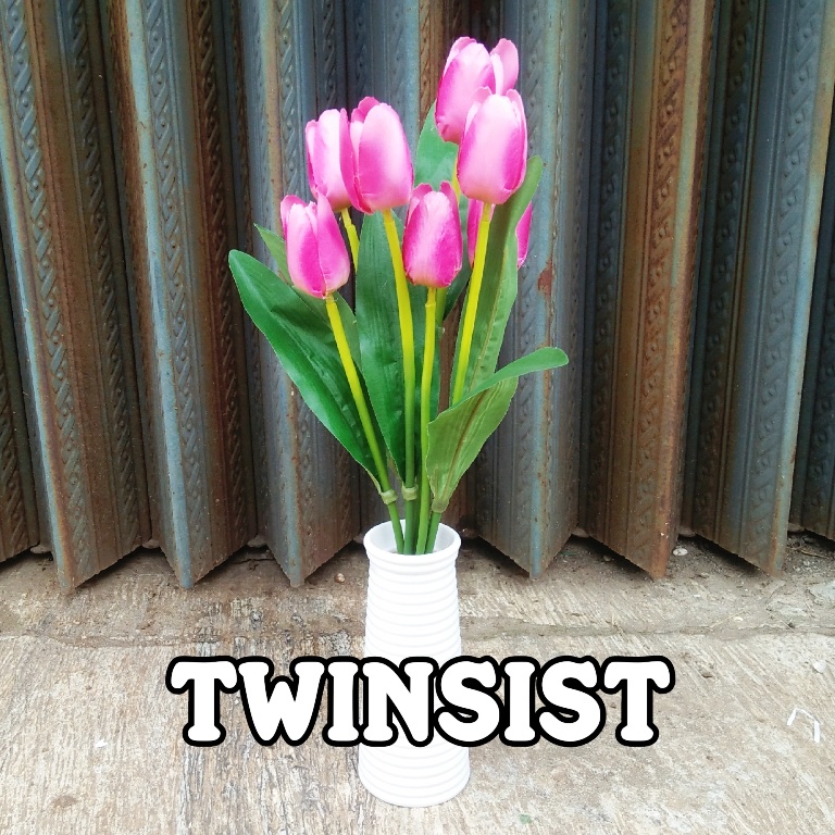 Bunga Tulip Kecil Plastik Artificial Palsu Pot Melamin Ulir/Bunga Hias Plastik/Dekorasi Hiasan Meja