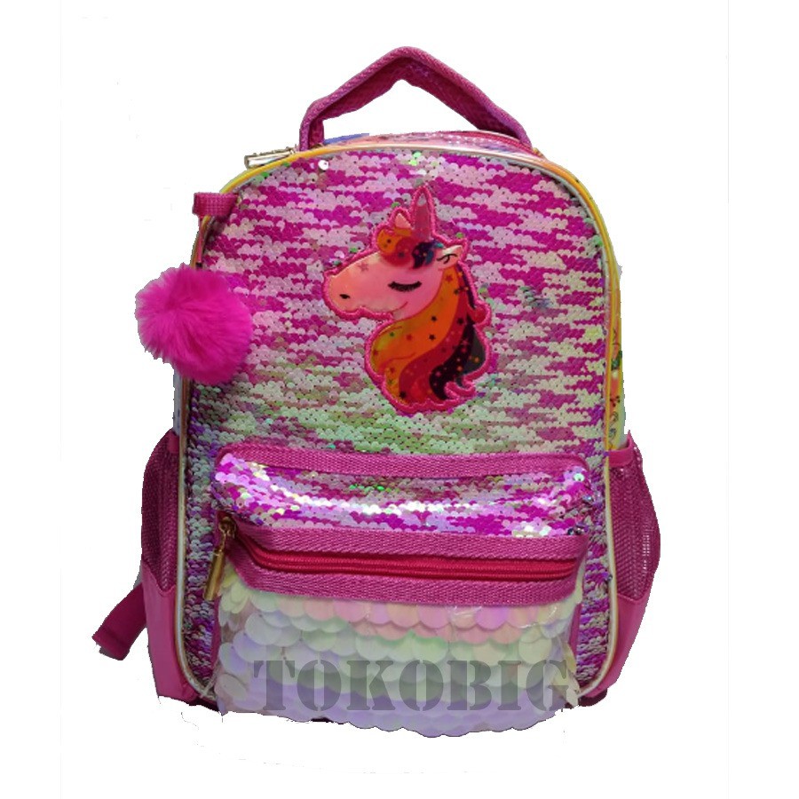 Tas Backpack Sequin &amp; Hologram Tas Sekolah TK Anak Perempuan