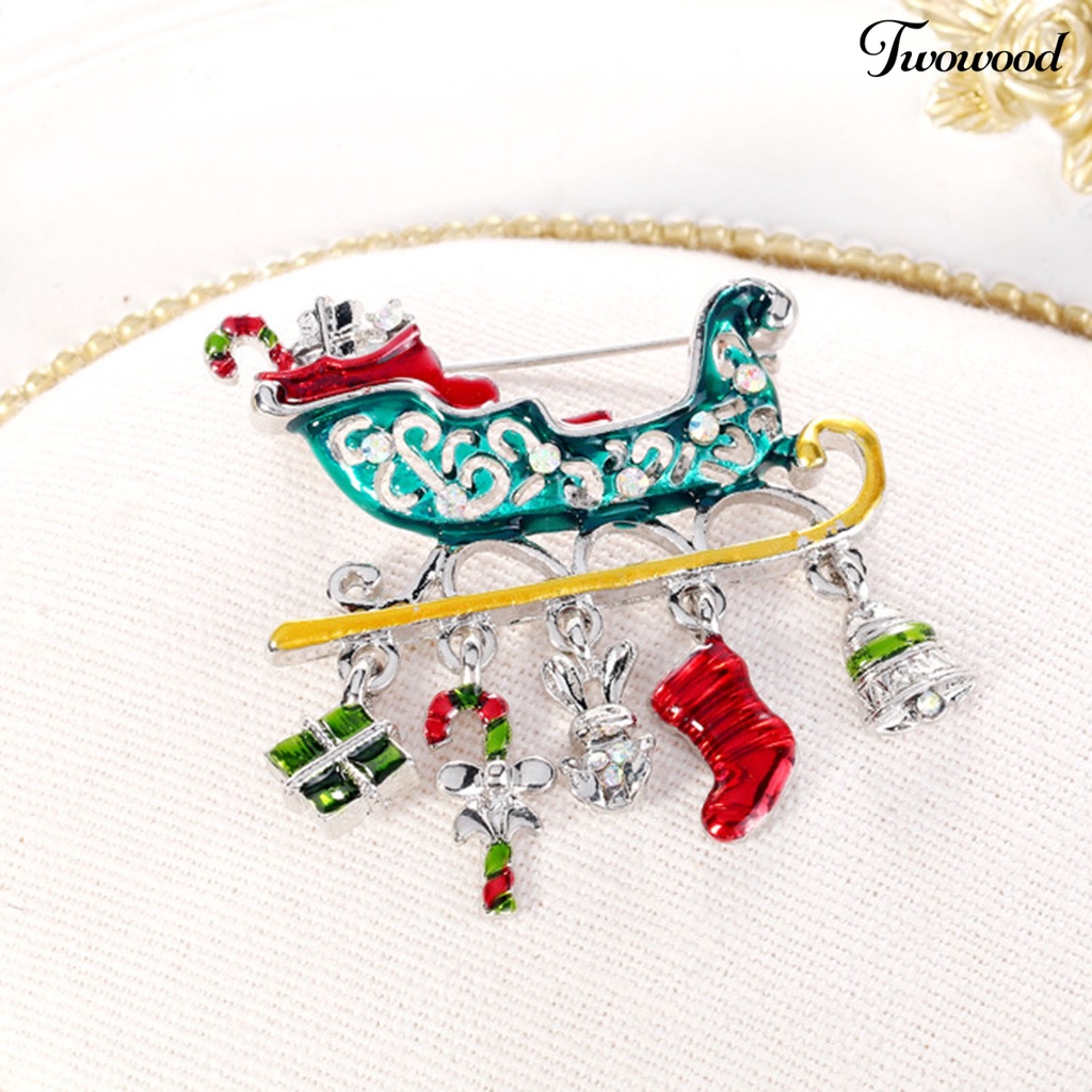 Twowood Christmas Gift Car Shape Brooch Pin Rhinestone Alloy Crutch Socks Bell Pendant Enamel Pin Friends Gift