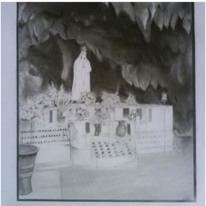 Lukisan Gua Maria Lawangsih A3 Lukisan pensil (tanpa pigura)