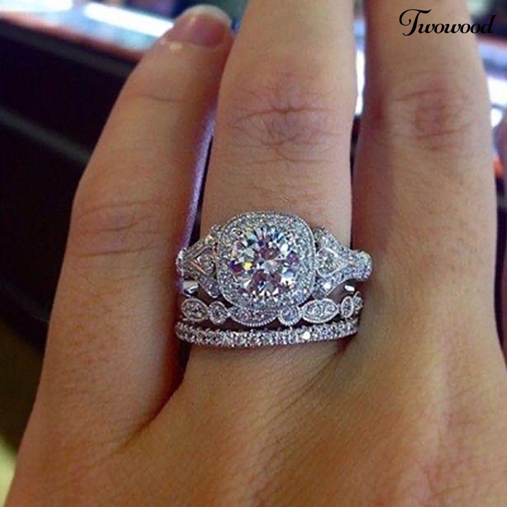 3pcs Cincin Jari Shiny Untuk Pertunangan Dan Pernikahan