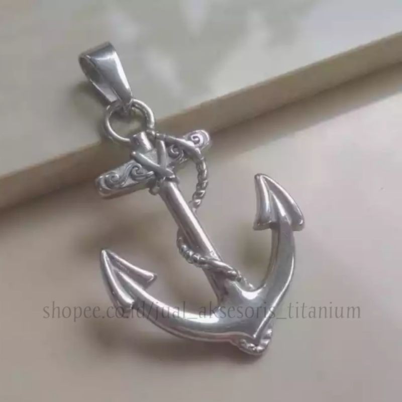 asli PREMIUM Liontin Kalung Jangkar Pria Titanium Asli Keren Emas Putih Perak Silver Anti Karat Cowo