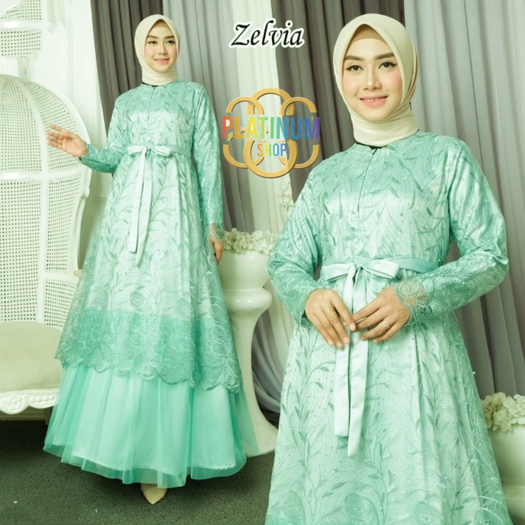 GAMIS MAXI BUSUI ZELVIA FULL BRUKAT TILE MUTIARA IMPORT-WARDAH