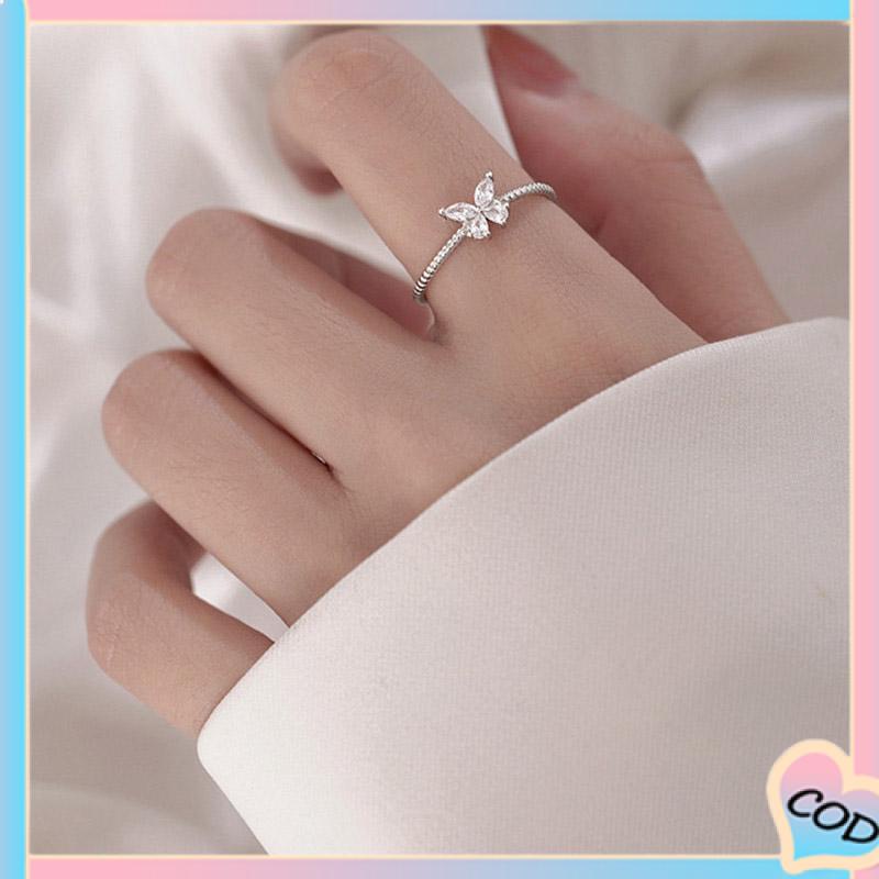 COD❤️ Cincin Model Terbuka Desain Kupu-Kupu Aksen Berlian Untuk Wanita-A.one