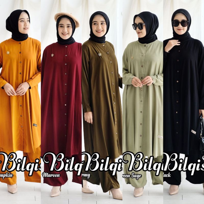 Hijab Sisters Bilqis One Set Rayon Twill Premium Setelan Long Tunik LD 110 SetCel Busui Friendly